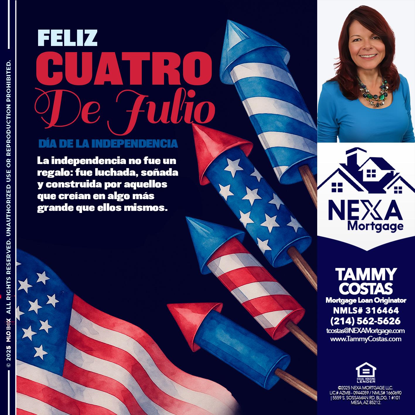 FELIZ CUATRO DE JULIO - Tammy Costas -Mortgage Loan Originator