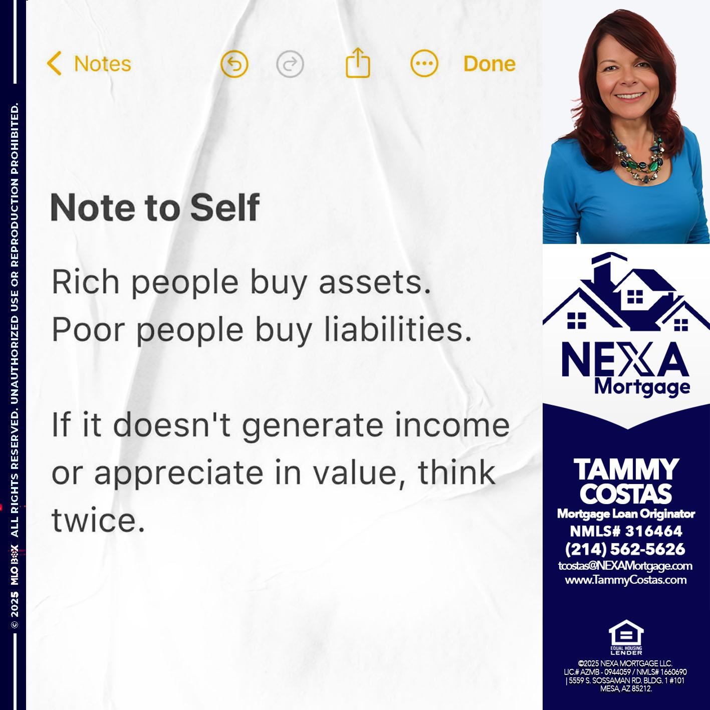 NOTE TO SELF - Tammy Costas -Mortgage Loan Originator
