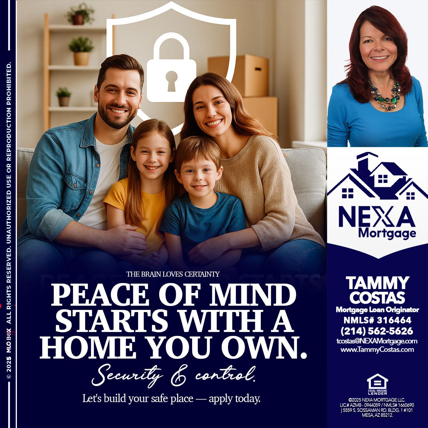 peace of mind - Tammy Costas -Mortgage Loan Originator