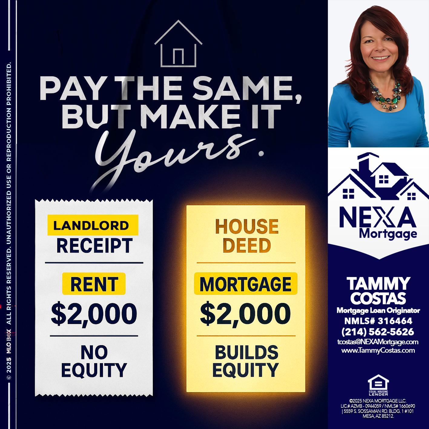 pay the same - Tammy Costas -Mortgage Loan Originator