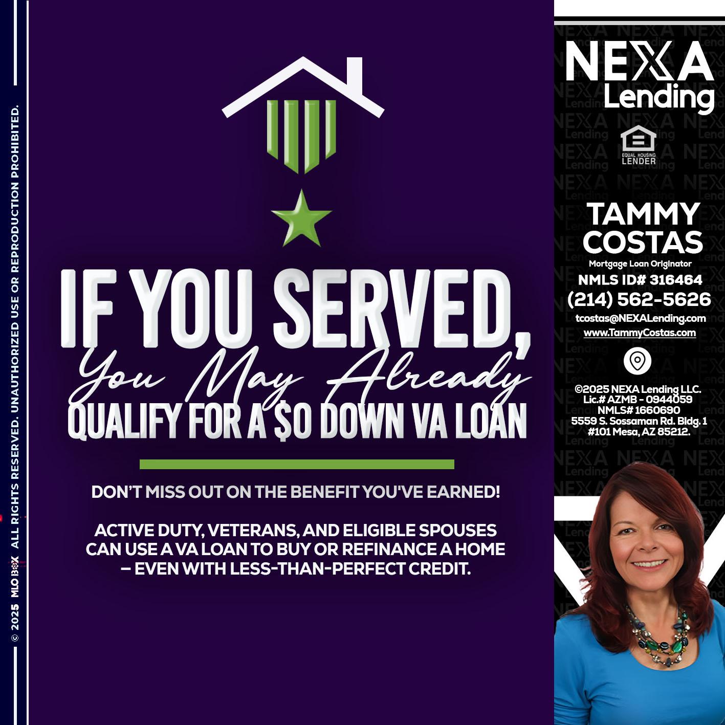 IF YOU SERVED - Tammy Costas -Mortgage Loan Originator
