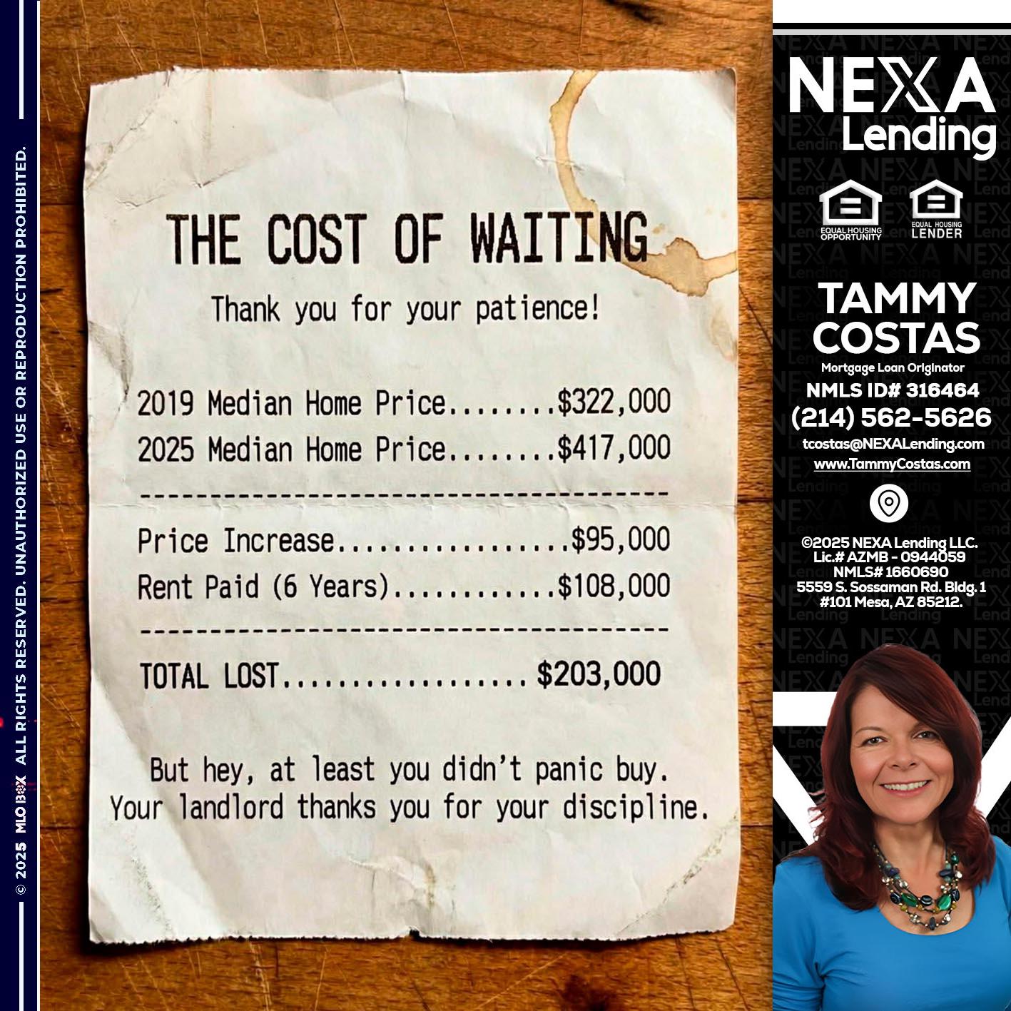 THE COST OF WAITING - Tammy Costas -Mortgage Loan Originator