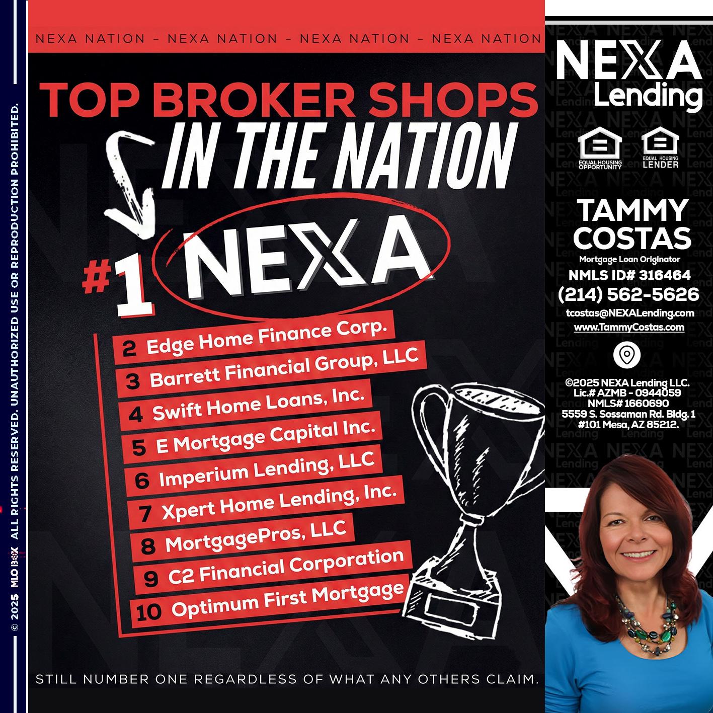 top broker - Tammy Costas -Mortgage Loan Originator