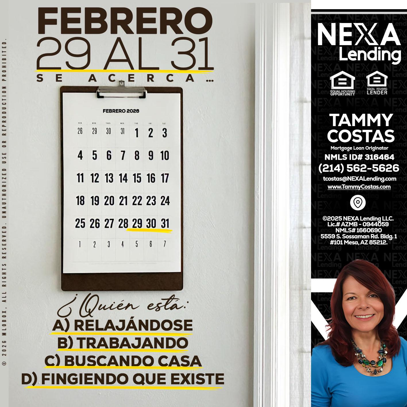 febrero 29 al 31 - Tammy Costas -Mortgage Loan Originator