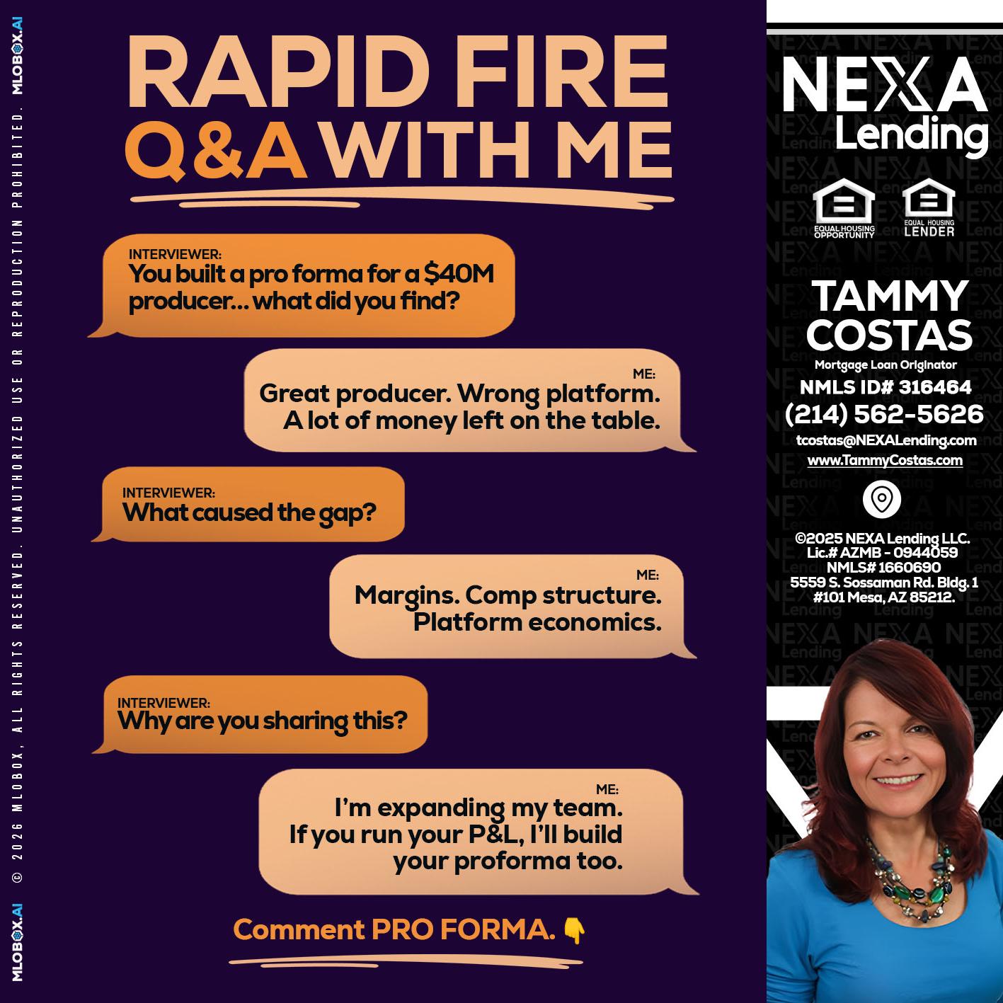RAPID FIRE - Tammy Costas -Mortgage Loan Originator
