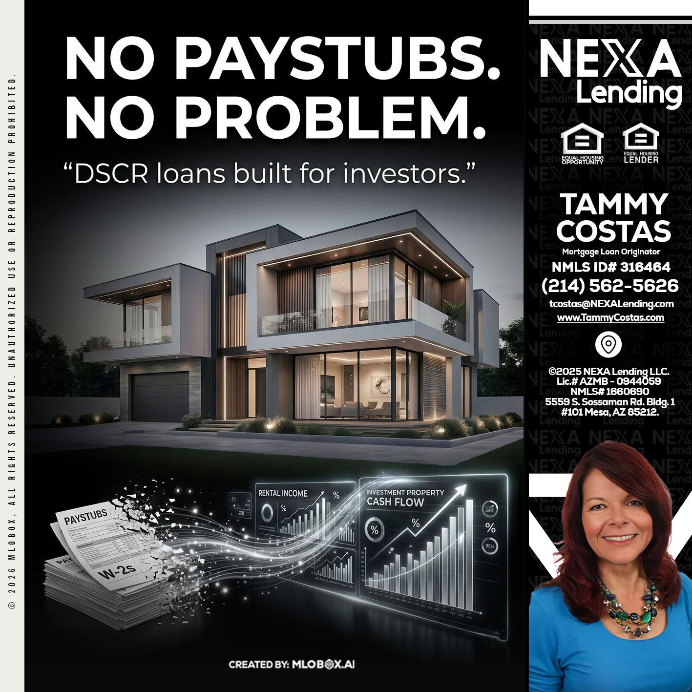 no paystub - Tammy Costas -Mortgage Loan Originator