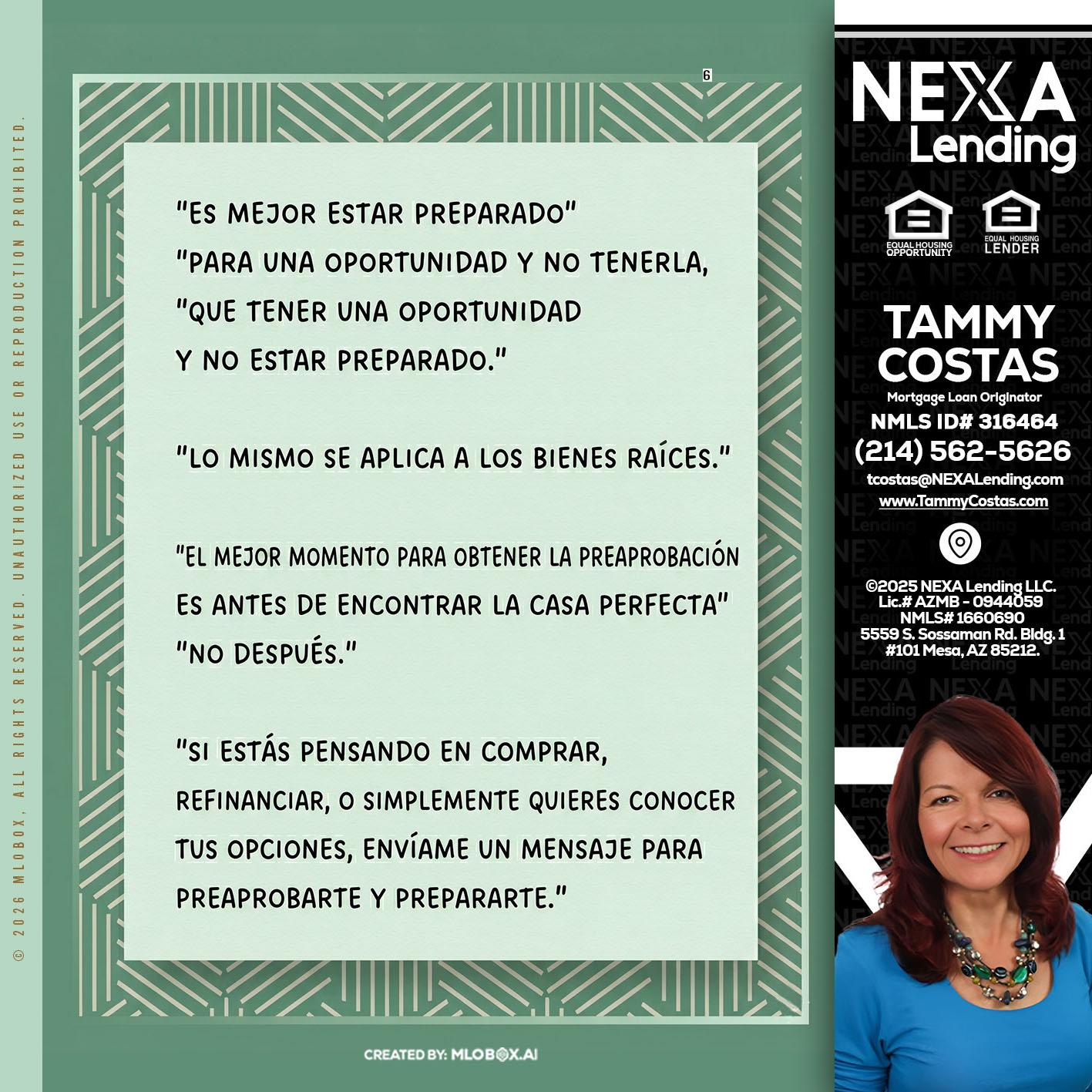 ES MEJOR ESTAR PREPARADO - Tammy Costas -Mortgage Loan Originator