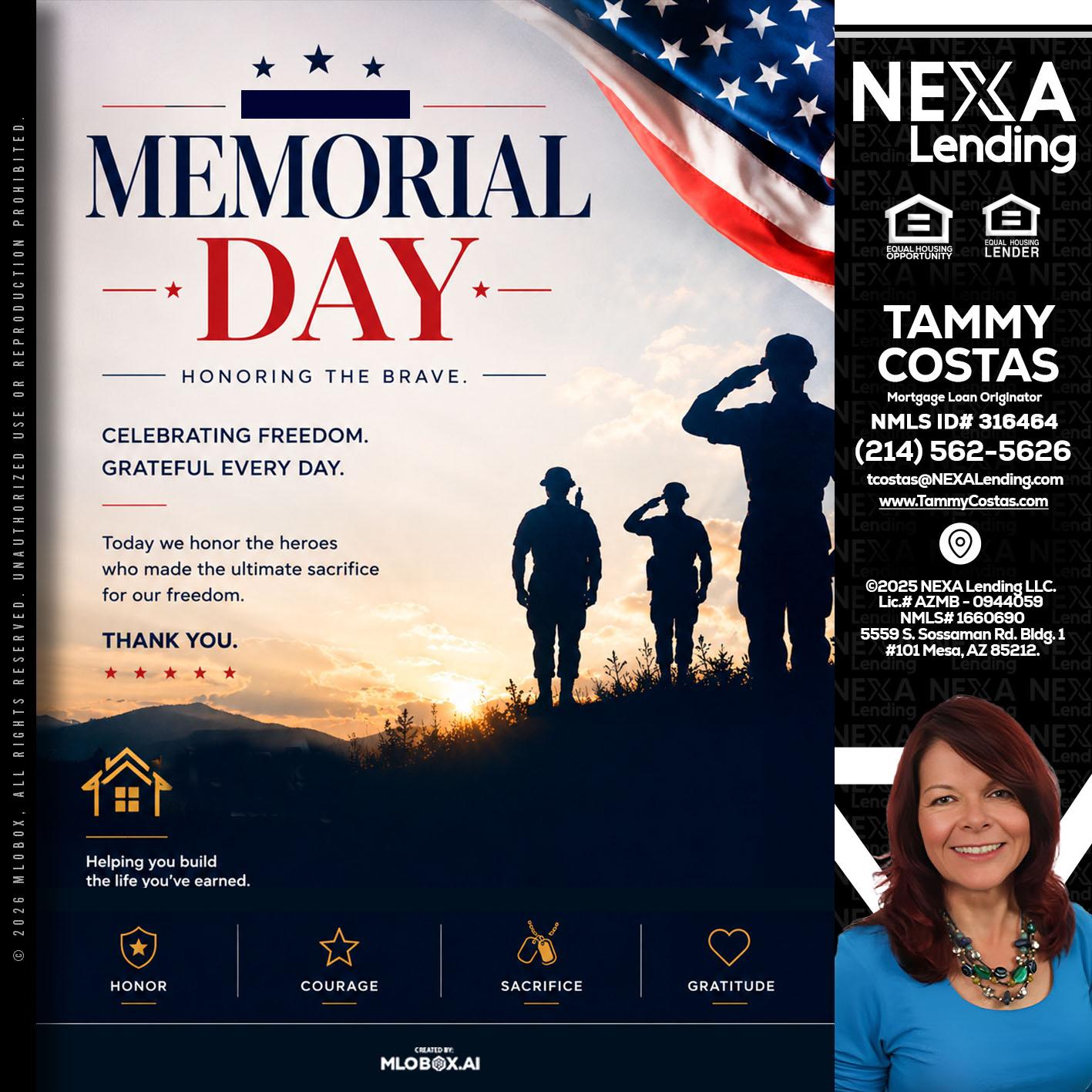 MEMORIAL DAY - Tammy Costas -Mortgage Loan Originator