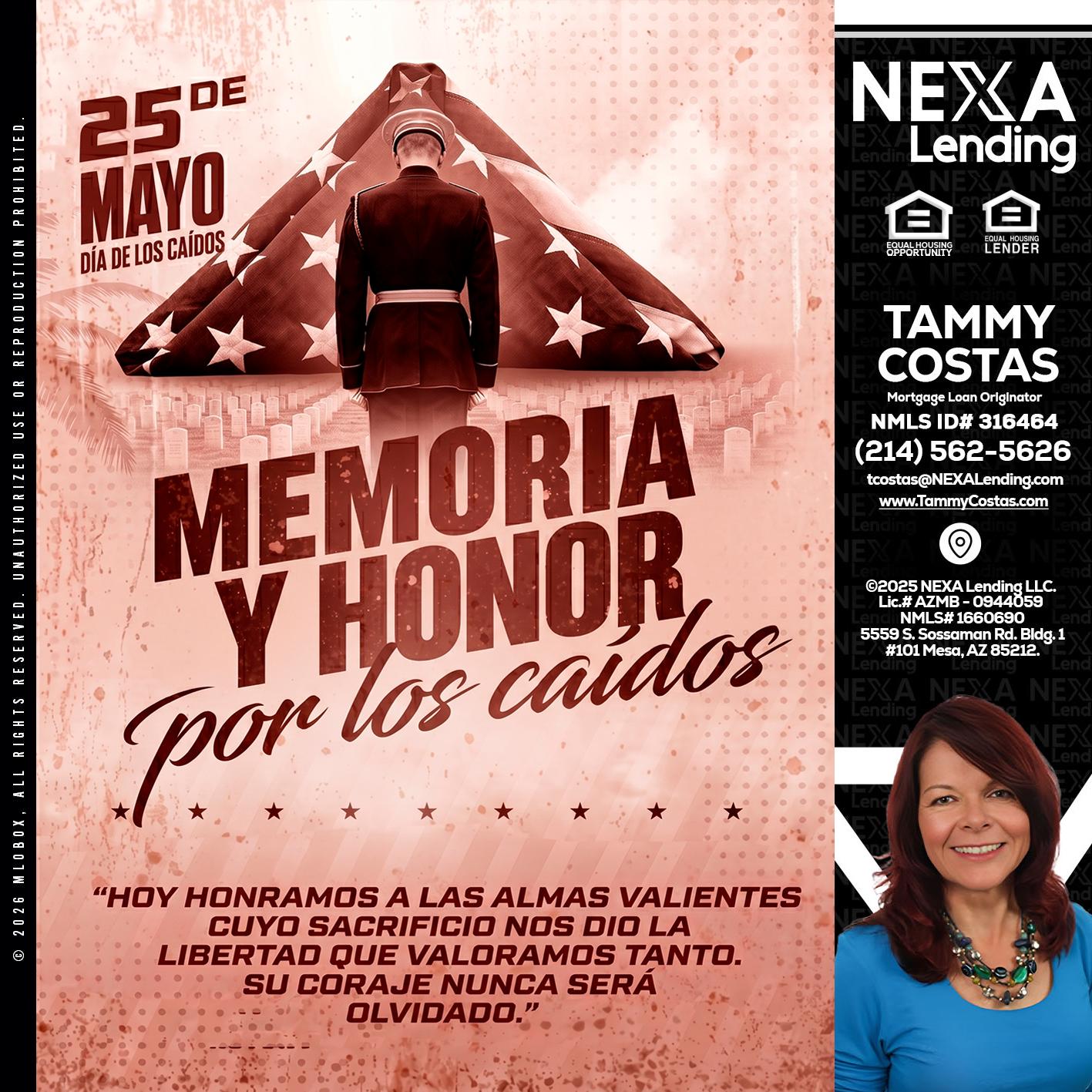 MEMORIA Y HONOR - Tammy Costas -Mortgage Loan Originator