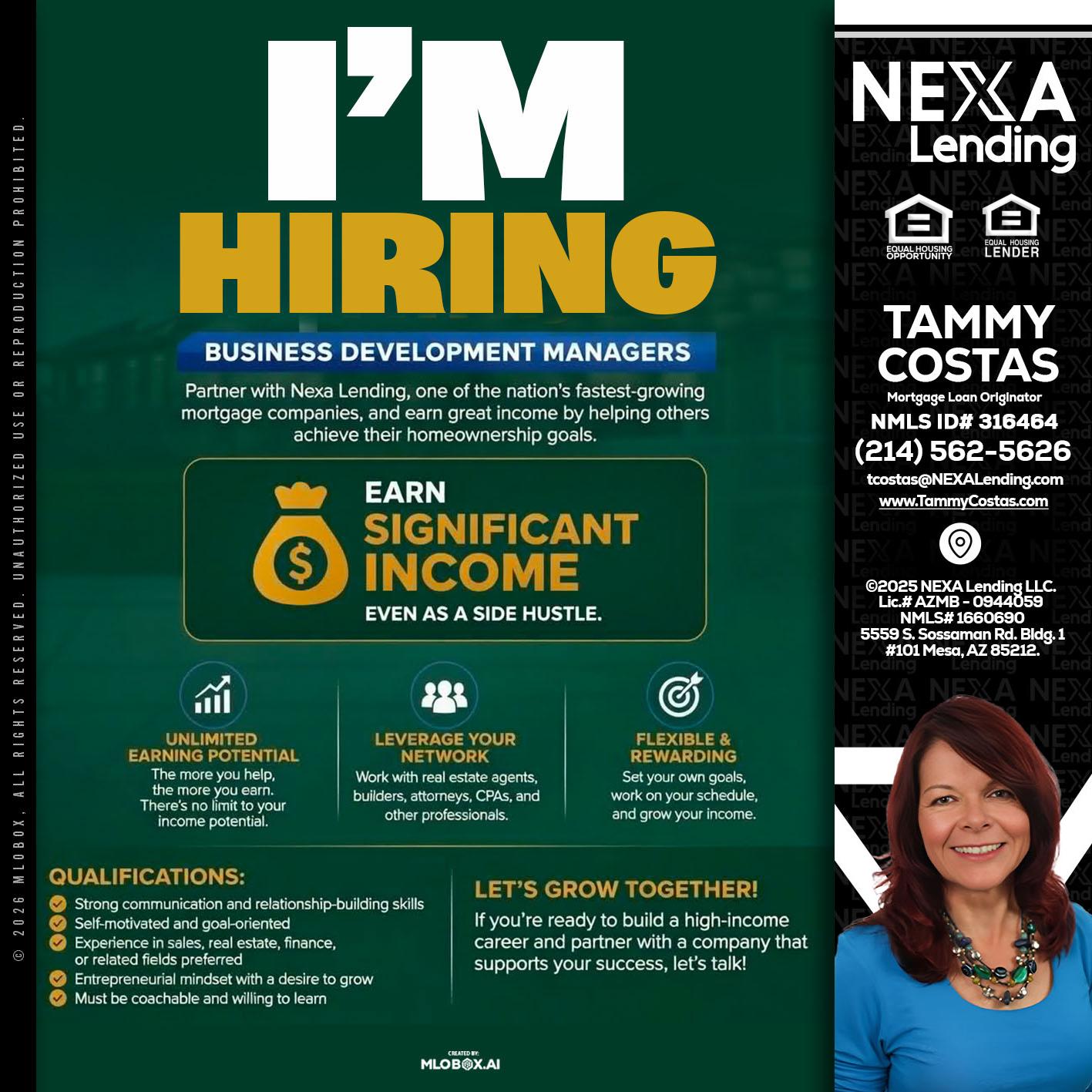 IM HIRING - Tammy Costas -Mortgage Loan Originator